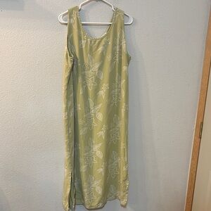 Pineapple Mood Silk Floral Green Sleeveless Dress